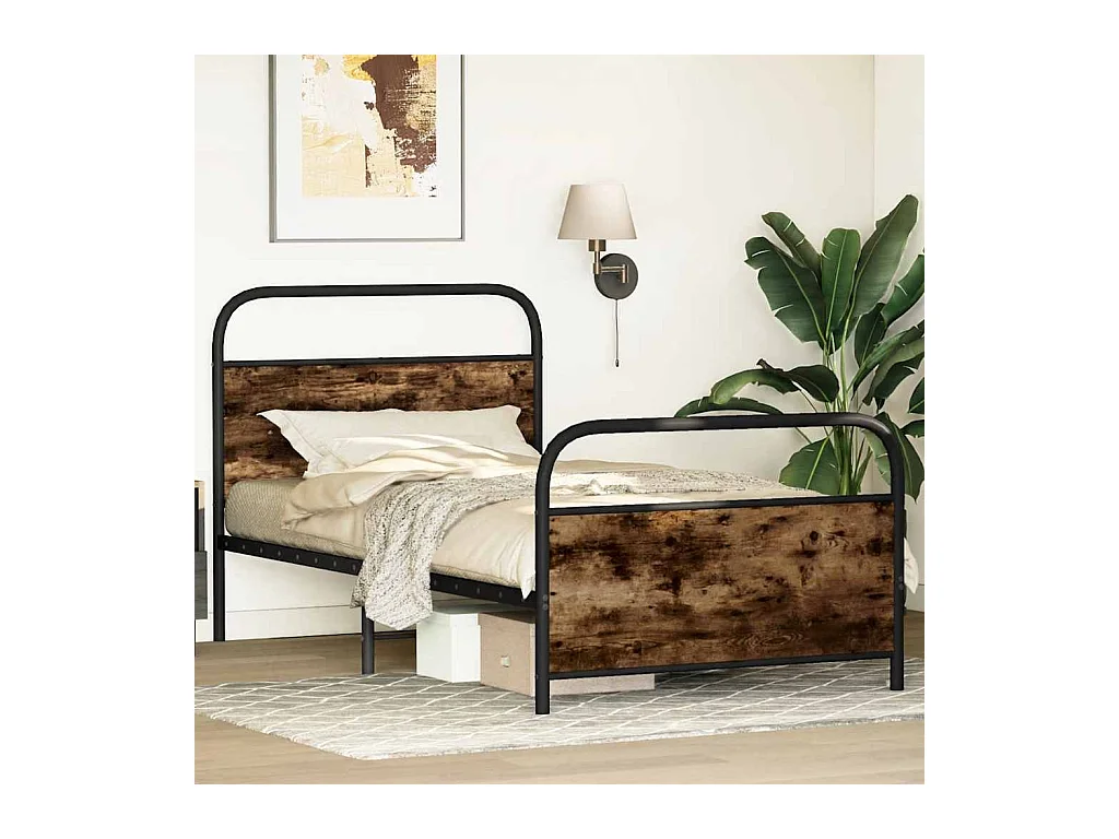 Letto per adulti | Letto singolo | Giroletto senza Materasso Rovere Fumo 107x203 cm in Truciolato