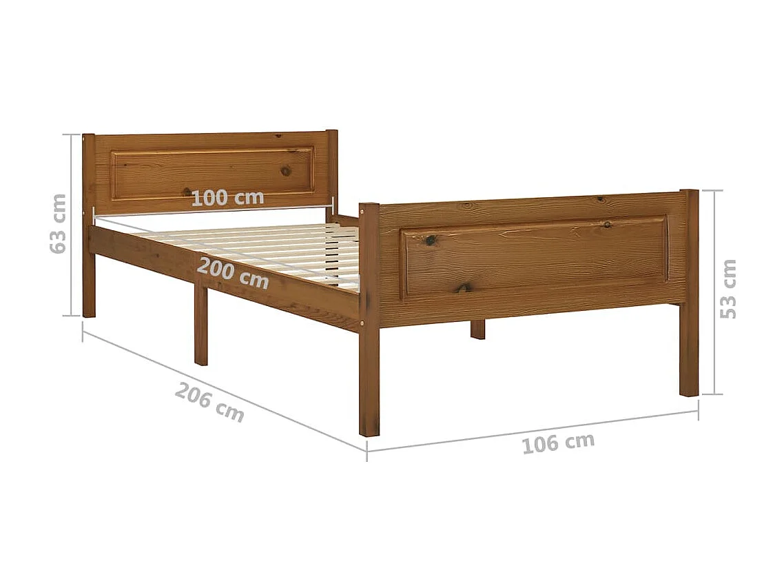 Lit simple | Lit adulte, enfant | Cadre de lit pin massif marron miel 100x200 cm