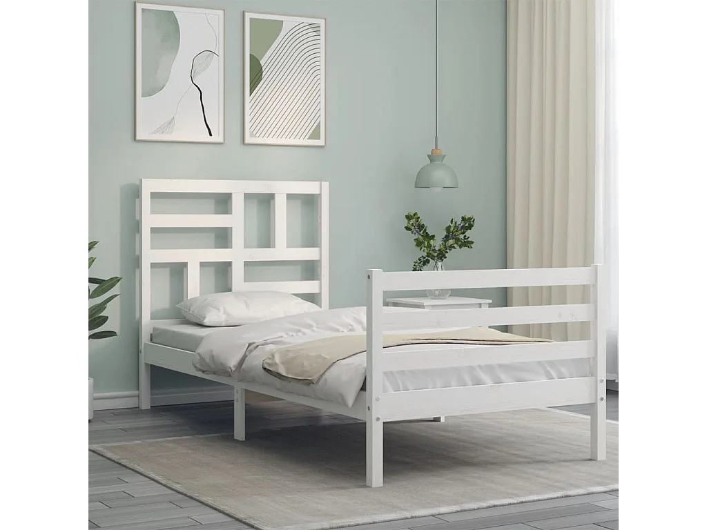 Lit simple | Lit adulte, enfant | Cadre de lit blanc 100x200 cm bois massif