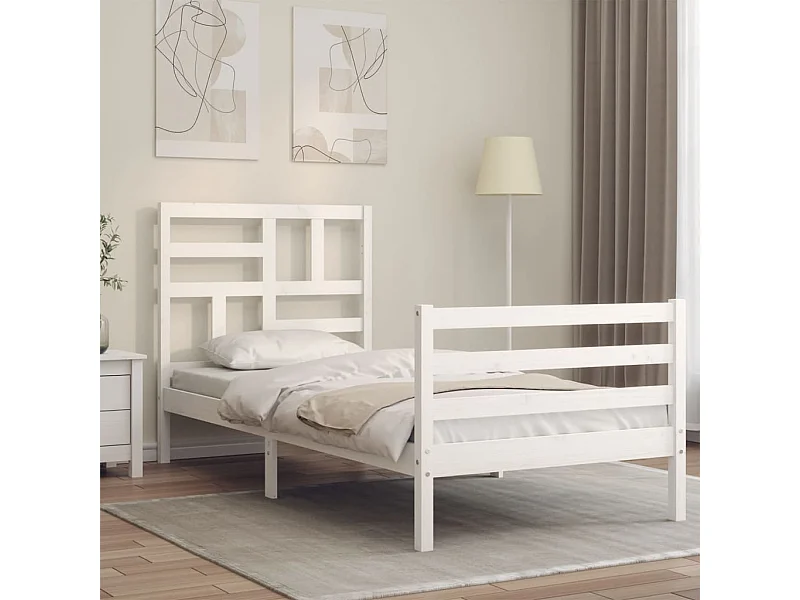 Lit simple | Lit adulte, enfant | Cadre de lit blanc 100x200 cm bois massif