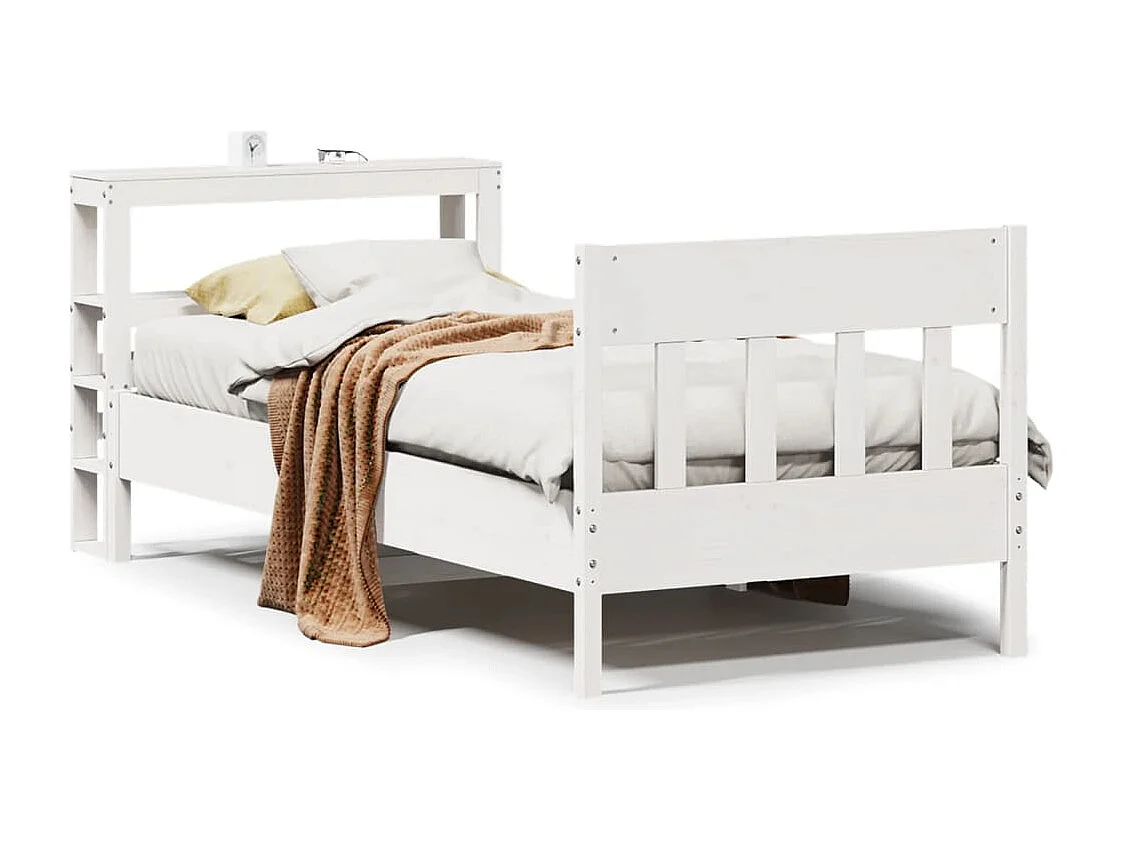 Lit simple | Lit adulte, enfant | Cadre de lit blanc 75x190 cm bois de pin massif