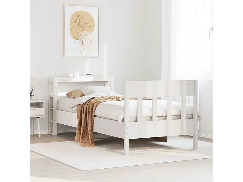 Lit simple | Lit adulte, enfant | Cadre de lit blanc 75x190 cm bois de pin massif