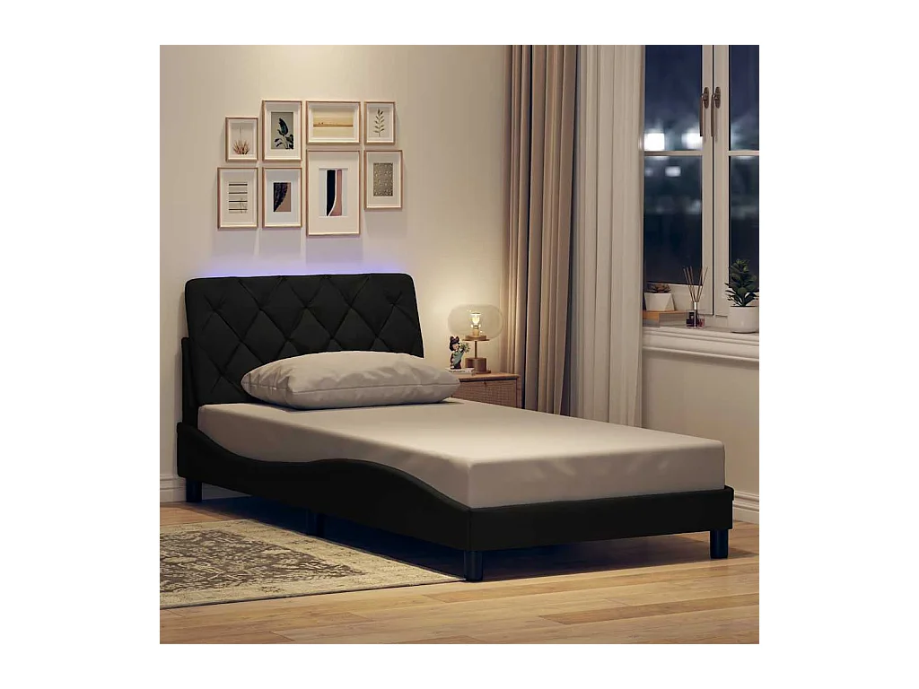 Letto per adulti | Letto singolo | Giroletto con LED senza Materasso Nero 100x200 cm in Tessuto