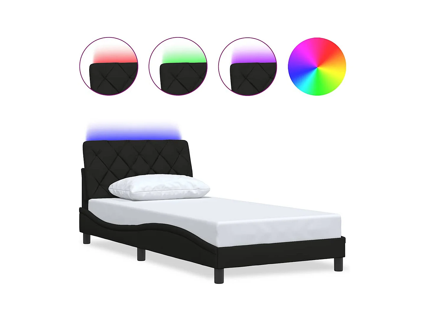 Letto per adulti | Letto singolo | Giroletto con LED senza Materasso Nero 100x200 cm in Tessuto