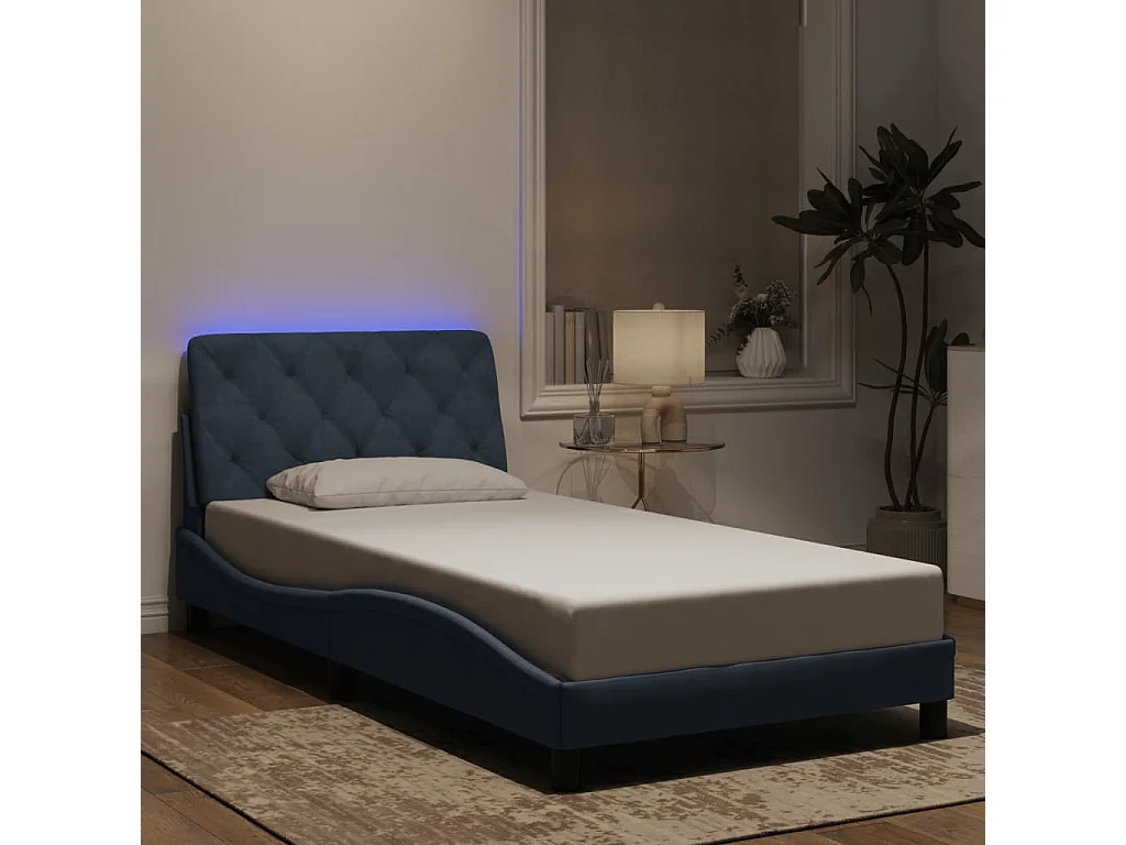 Lit simple | Lit adulte, enfant | Cadre de lit avec LED gris foncé 100x200cm velours