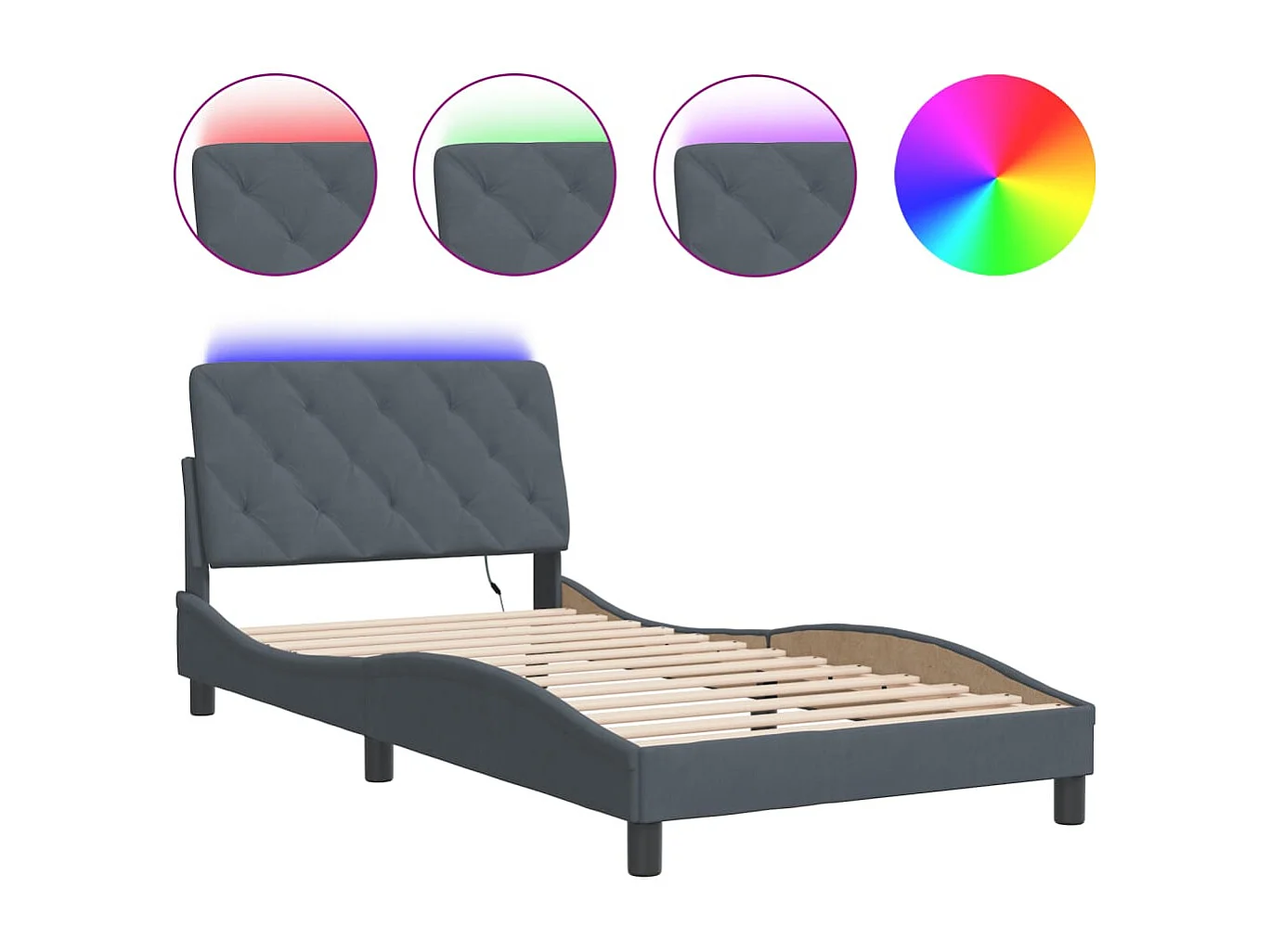 Lit simple | Lit adulte, enfant | Cadre de lit avec LED gris foncé 100x200cm velours