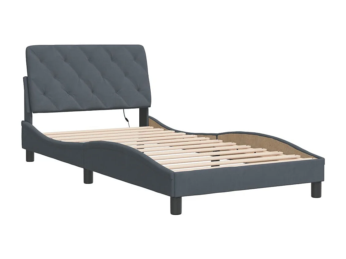 Lit simple | Lit adulte, enfant | Cadre de lit avec LED gris foncé 100x200cm velours