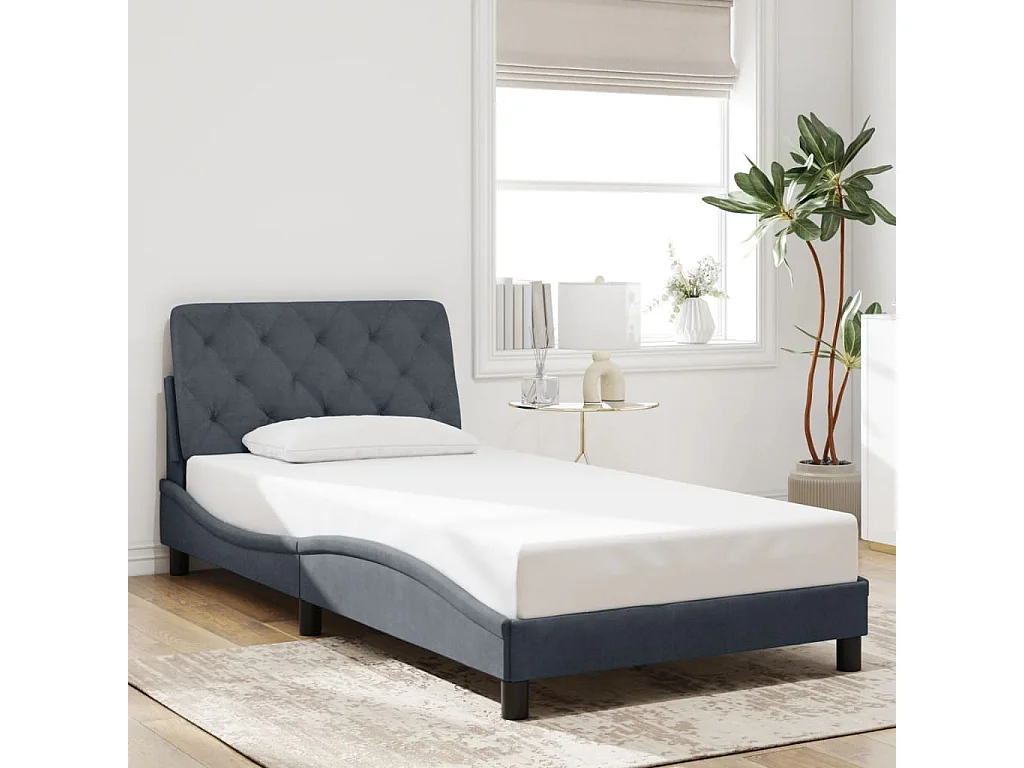 Lit simple | Lit adulte, enfant | Cadre de lit avec LED gris foncé 100x200cm velours