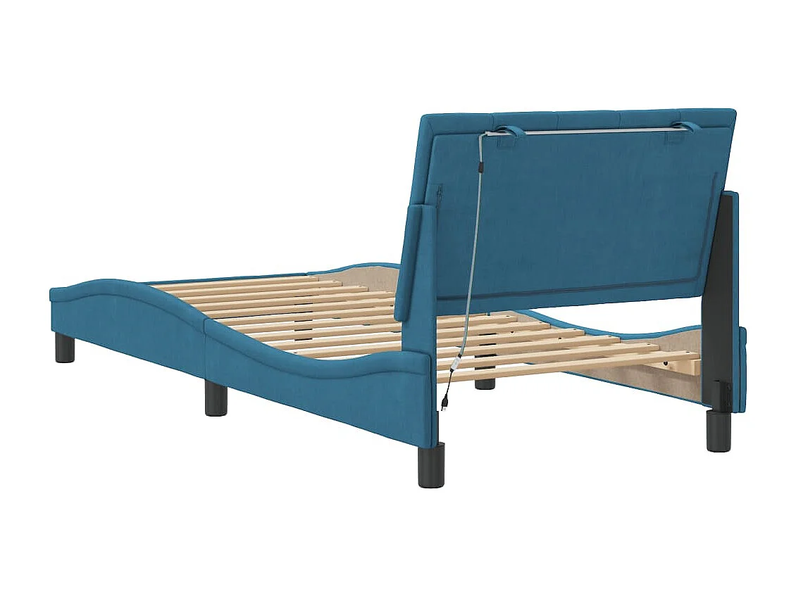 Lit simple | Lit adulte, enfant | Cadre de lit avec LED bleu 90x200 cm velours