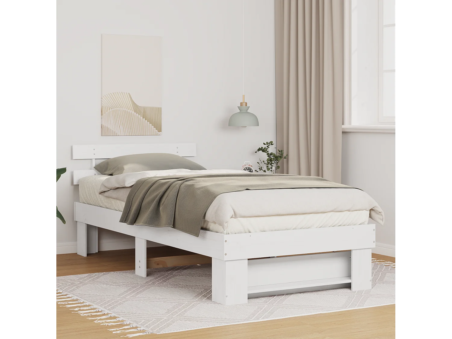 Lit simple | Lit adulte, enfant | Cadre de lit Blanc 90x190 cm Bois massif en pin