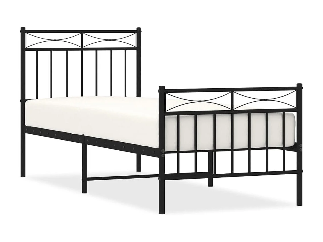 Lit simple | Lit adulte, enfant | Cadre de lit métal avec pied de lit noir 80x200 cm