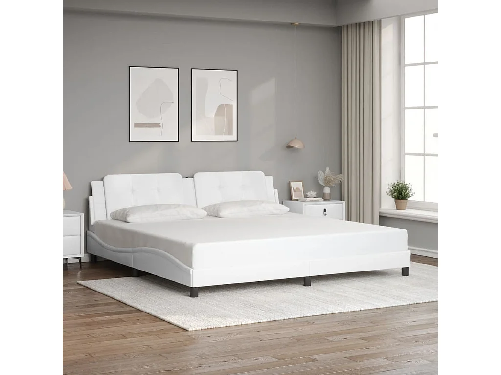 Letto per adulti | Letto matrimoniale | Giroletto senza Materasso Zadar Bianco 200x200 cm in Similpelle