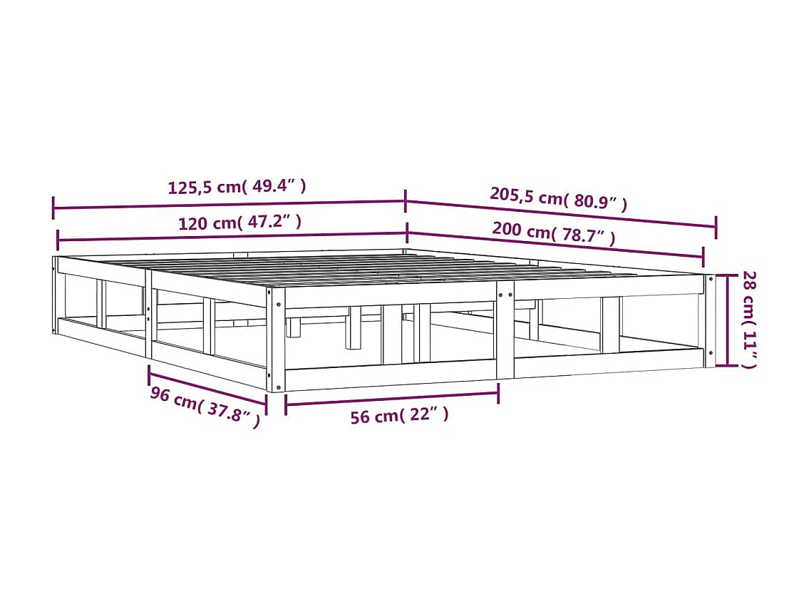 Lit simple | Lit adulte, enfant | Cadre de lit noir 120x200 cm bois massif