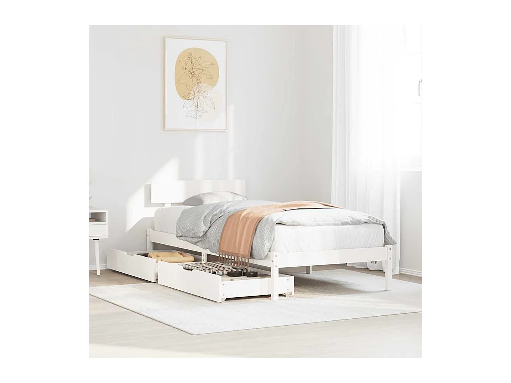 Letto per adulti | Letto singolo | Giroletto senza Materasso Bianco 100x200 cm Legno Massello Pino