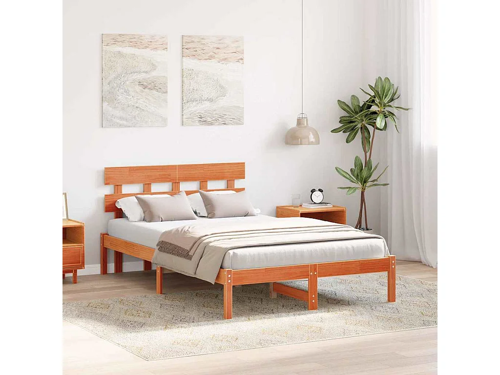 Lit double | Lit adulte | Cadre de lit Marron 140x190 cm Bois de pin massif