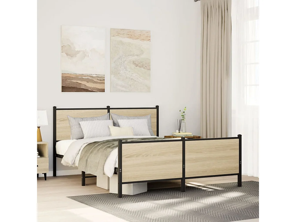 Letto per adulti | Letto matrimoniale | Giroletto senza Materaso in Metallo Rovere Sonoma 160x200 cm