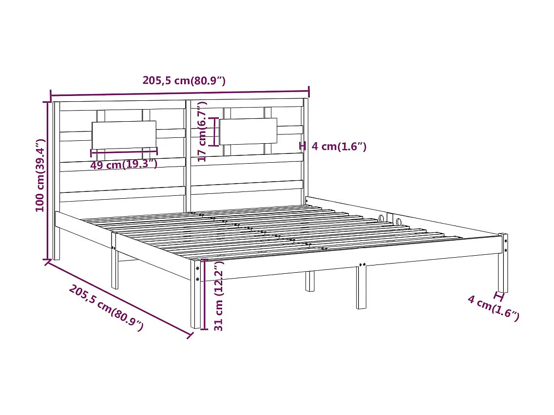 Lit double | Lit adulte | Cadre de lit marron miel 200x200 cm bois massif