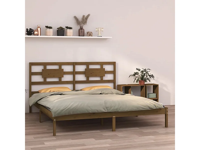 Lit double | Lit adulte | Cadre de lit marron miel 200x200 cm bois massif