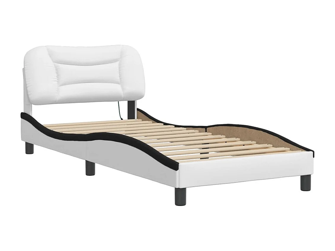 Lit simple | Lit adulte, enfant | Cadre de lit avec LED blanc et noir 90x200 cm