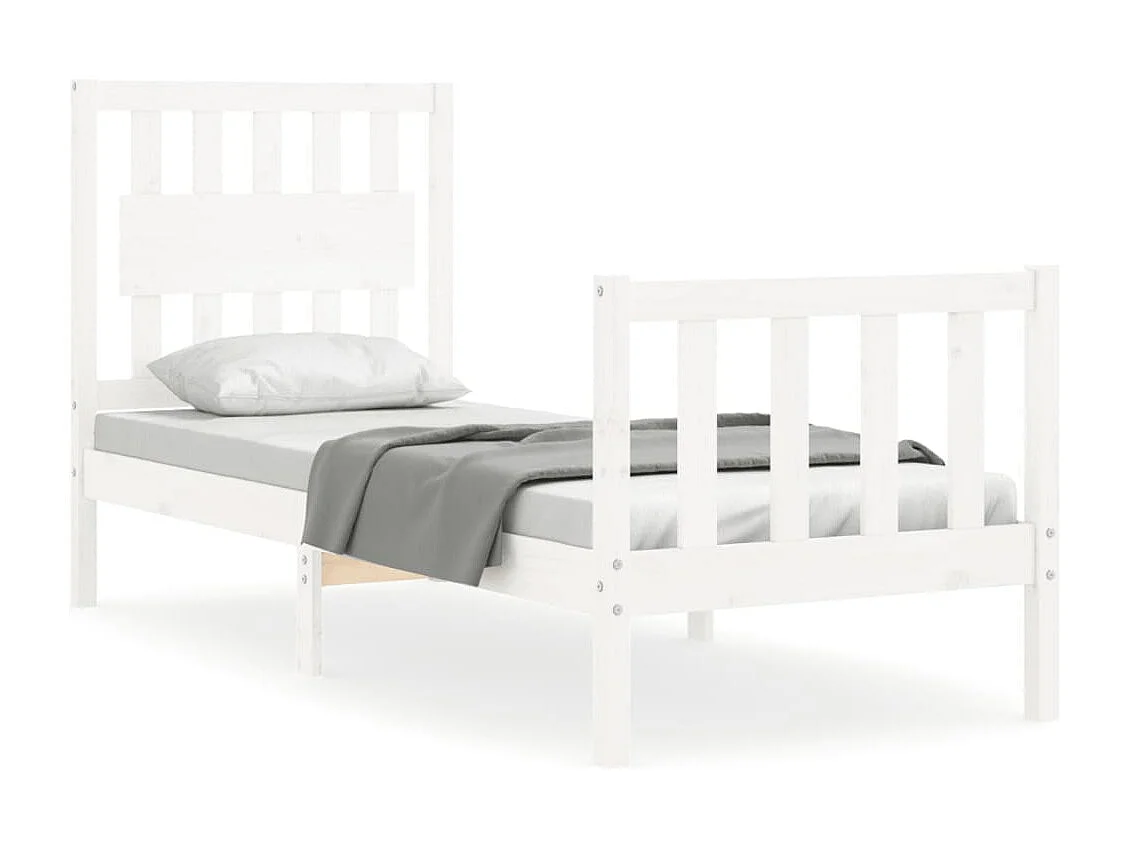 Lit simple | Lit adulte, enfant | Cadre de lit blanc bois de pin massif 75x190 cm