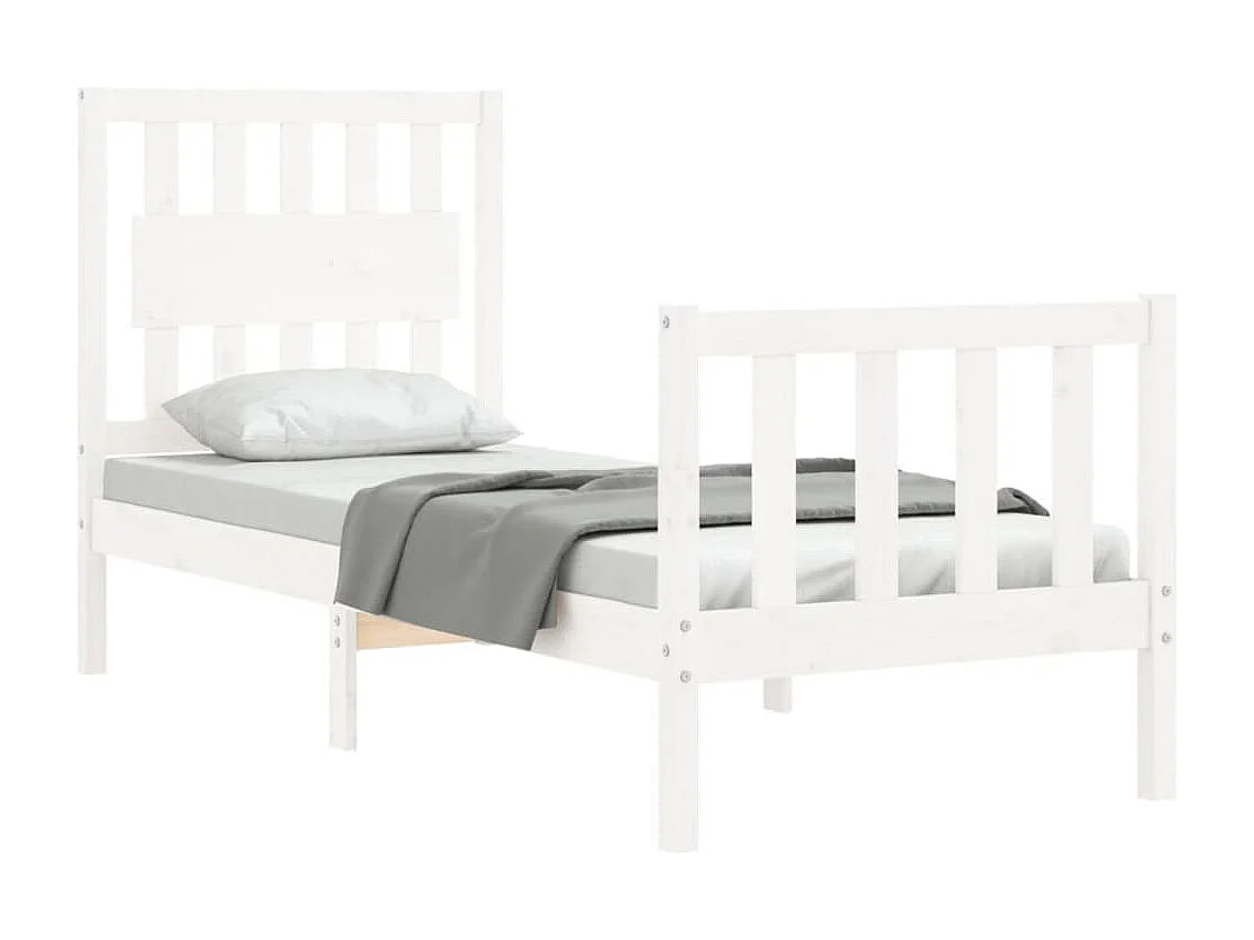 Lit simple | Lit adulte, enfant | Cadre de lit blanc bois de pin massif 75x190 cm