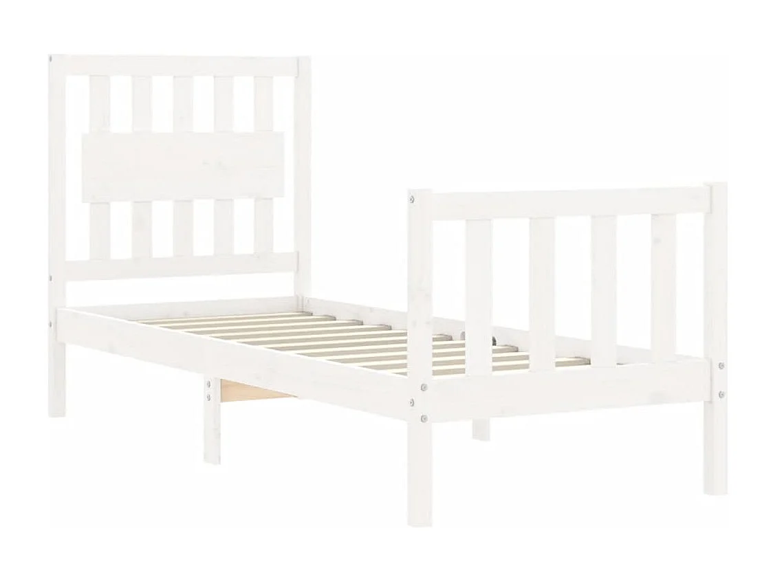 Lit simple | Lit adulte, enfant | Cadre de lit blanc bois de pin massif 75x190 cm