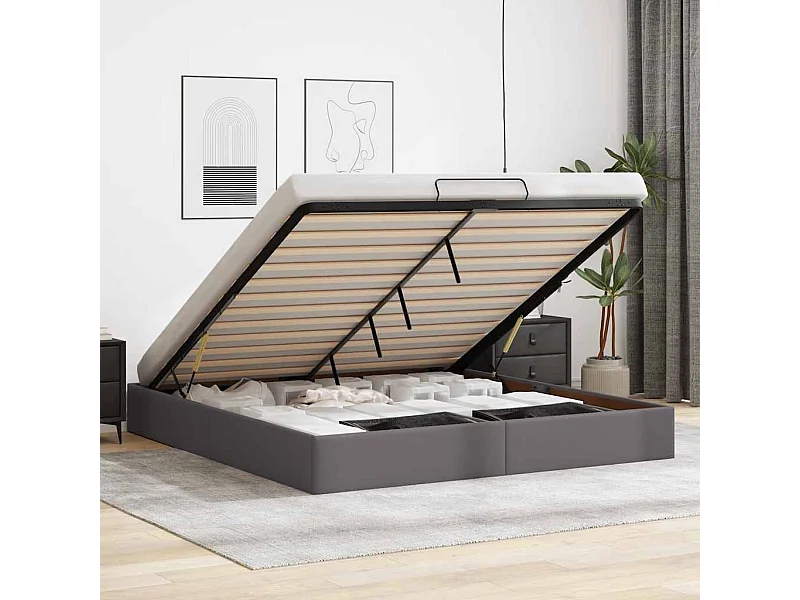 Lit double | Lit adulte | Cadre de lit ottoman gris 180x200 cm similicuir