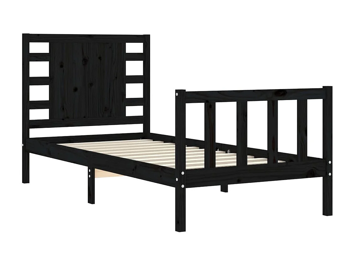 Lit simple | Lit adulte, enfant | Cadre de lit noir bois de pin massif 75x190 cm