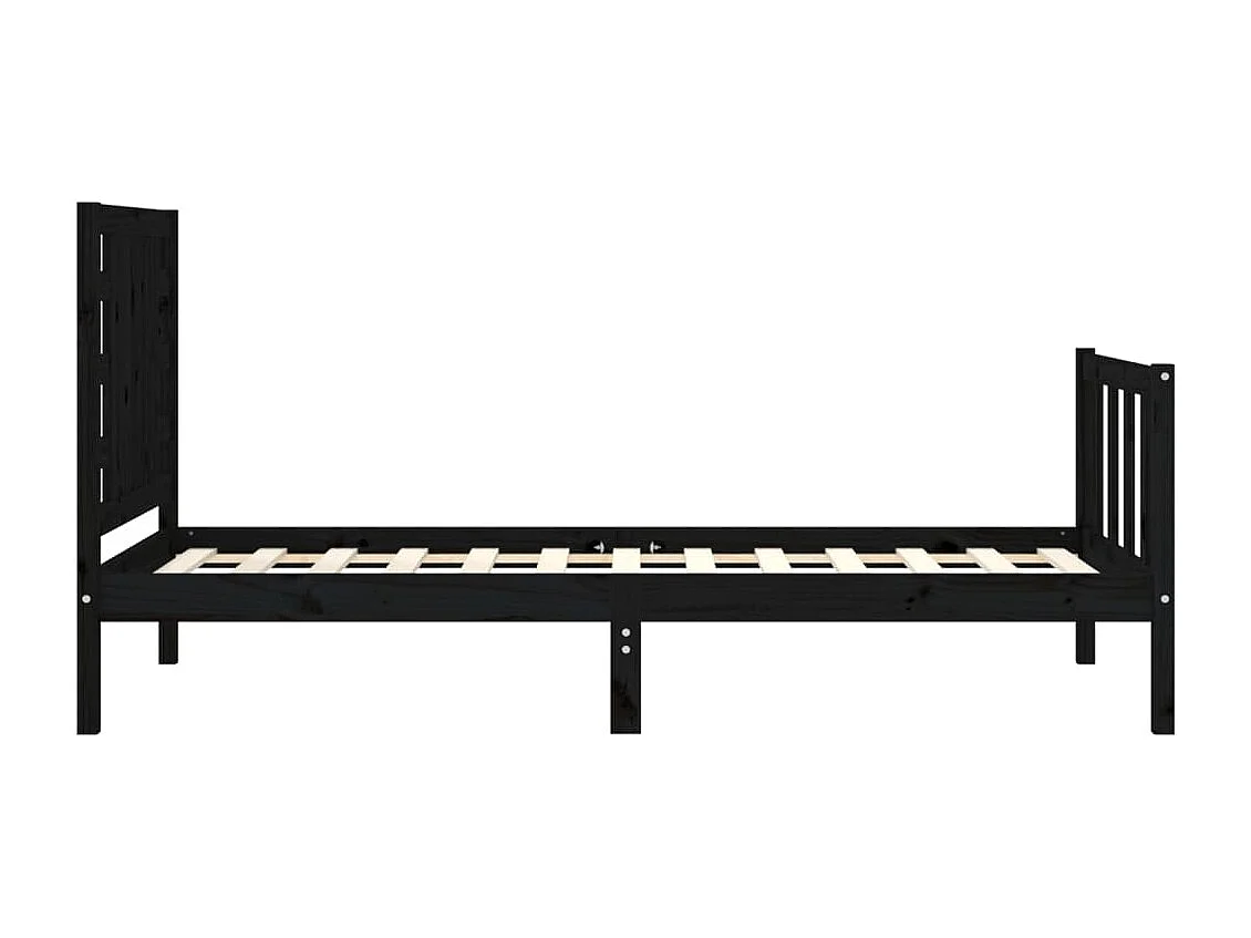 Lit simple | Lit adulte, enfant | Cadre de lit noir bois de pin massif 75x190 cm