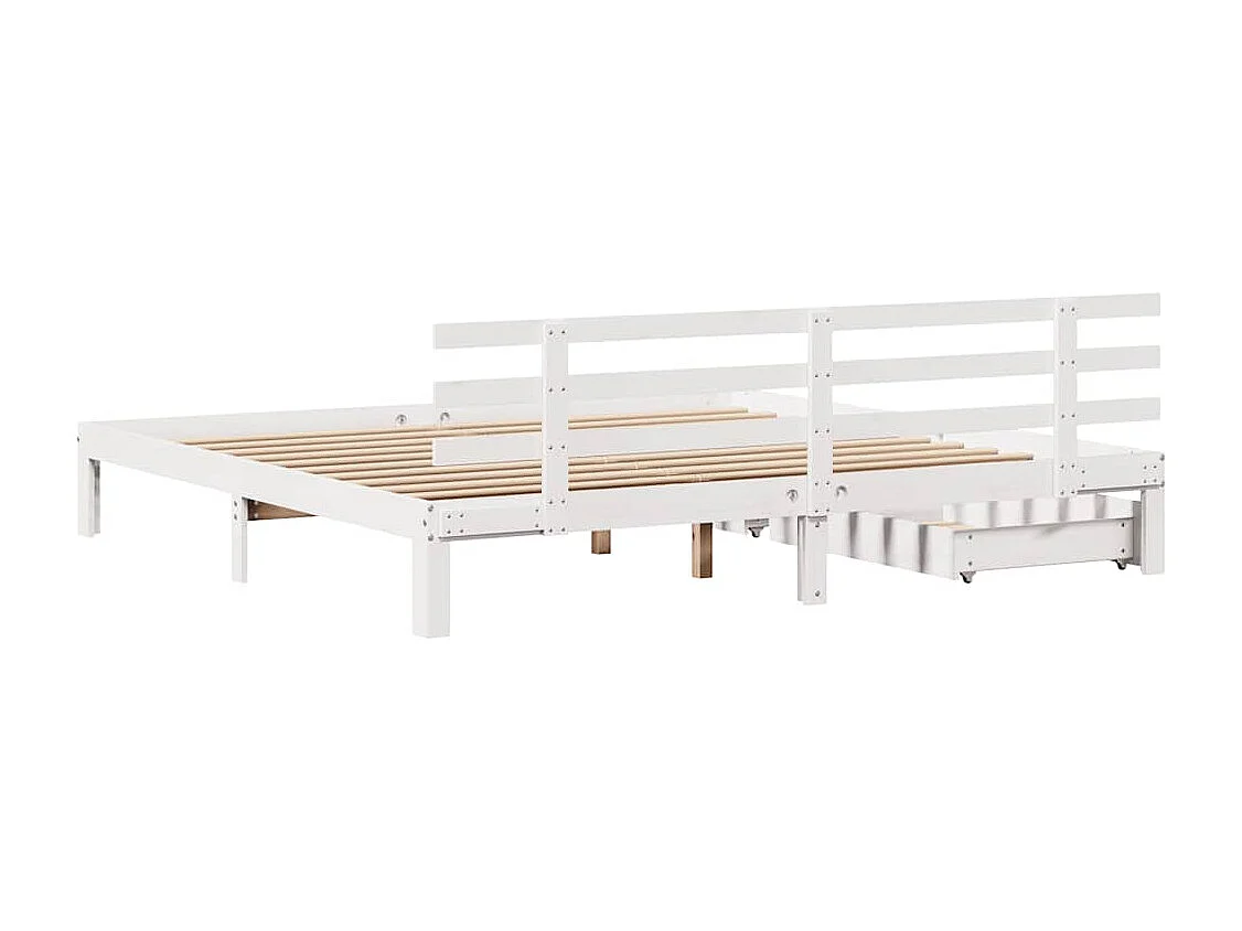 Letto per adulti | Letto matrimoniale | Giroletto con Cassetti Bianco 200x200 cm Legno Massello di Pino