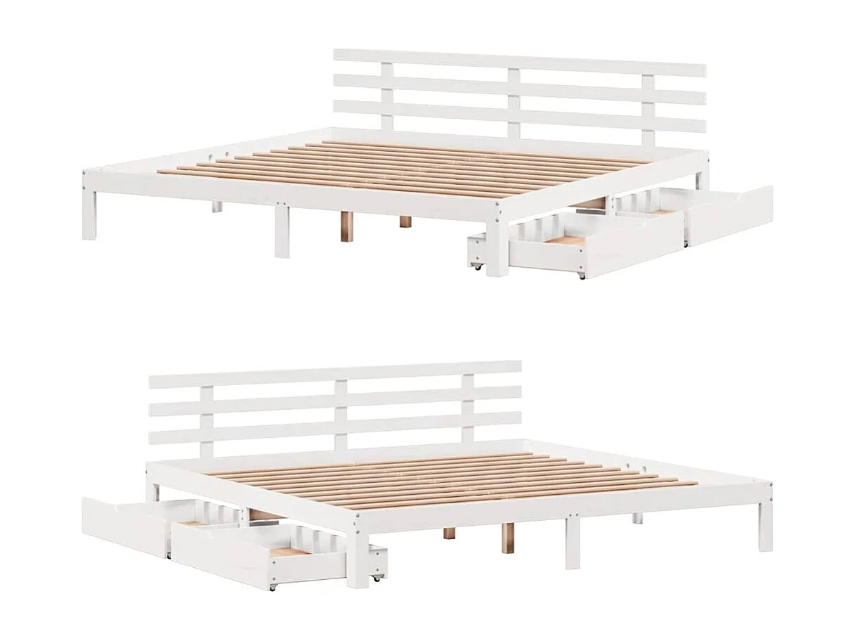 Letto per adulti | Letto matrimoniale | Giroletto con Cassetti Bianco 200x200 cm Legno Massello di Pino