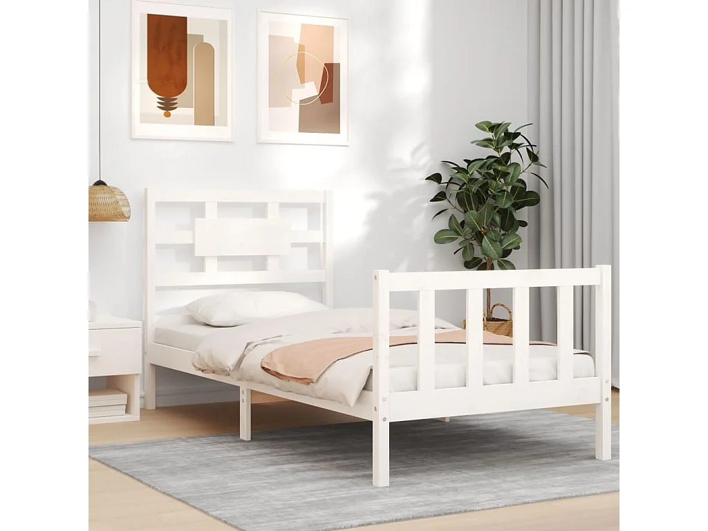 Lit simple | Lit adulte, enfant | Cadre de lit blanc 90x200 cm bois de pin massif