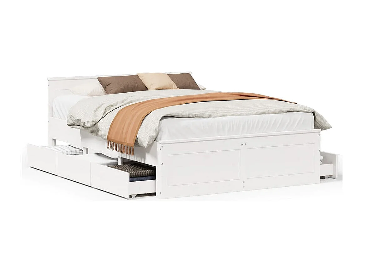 Letto per adulti | Letto matrimoniale | Giroletto senza Materasso con Testata Bianco 150x200 cm Pino
