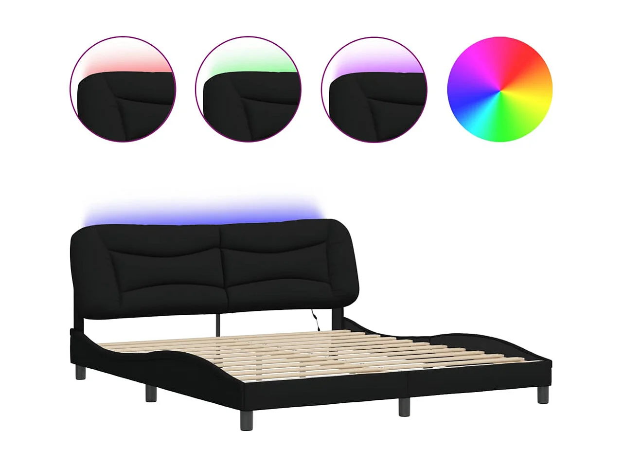 Lit double | Lit adulte | Cadre de lit avec LED noir 180x200 cm tissu