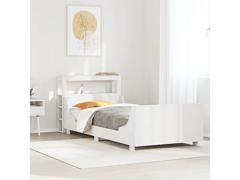 Lit simple | Lit adulte, enfant | Cadre de lit blanc 75x190 cm bois de pin massif