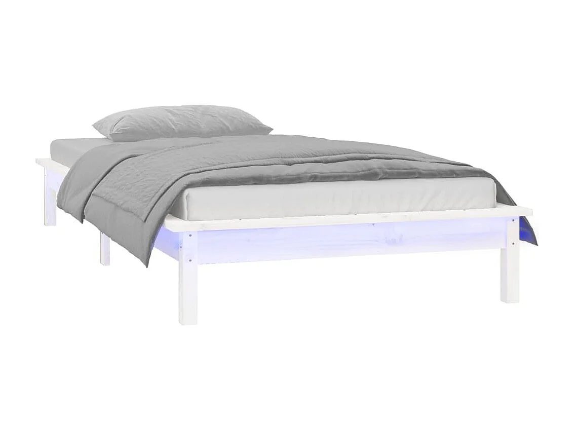 Letto per adulti | Letto singolo | Giroletto con LED Bianco 90x200 cm in Legno Massello