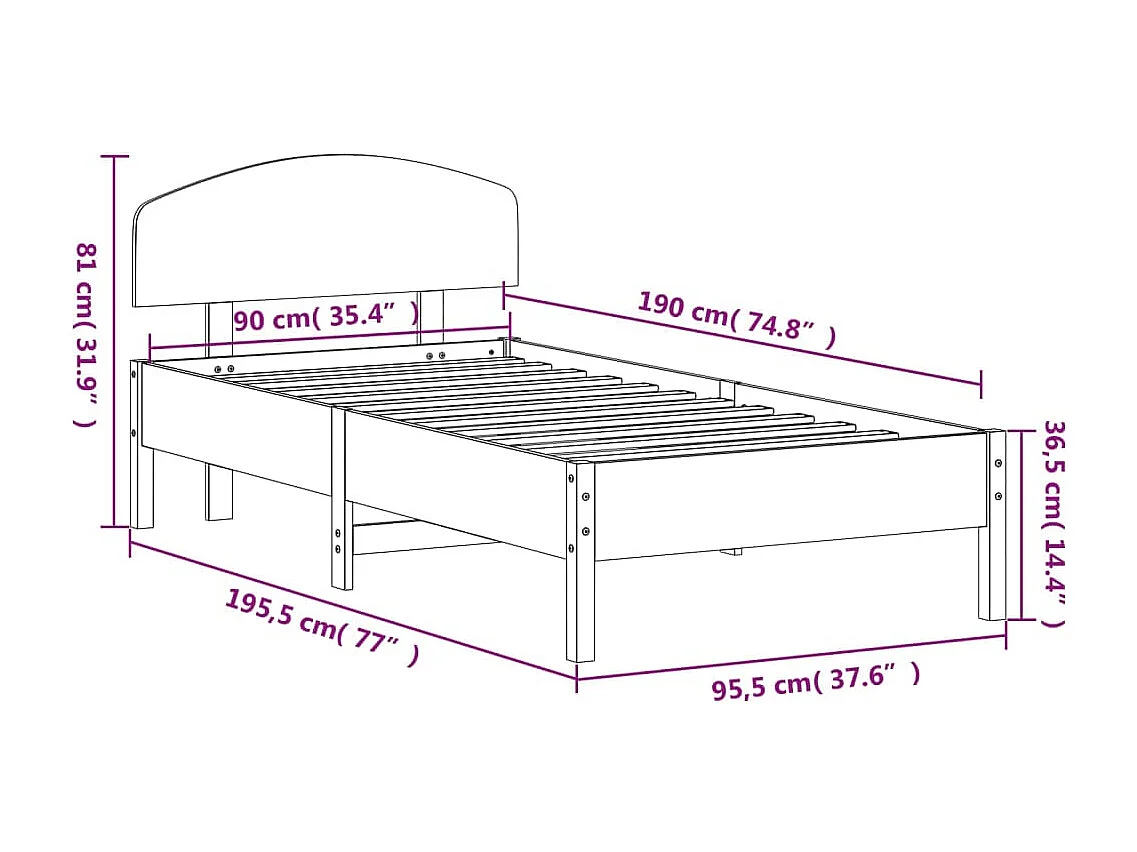 Lit simple | Lit adulte, enfant | Cadre de lit blanc 90x190 cm bois de pin massif