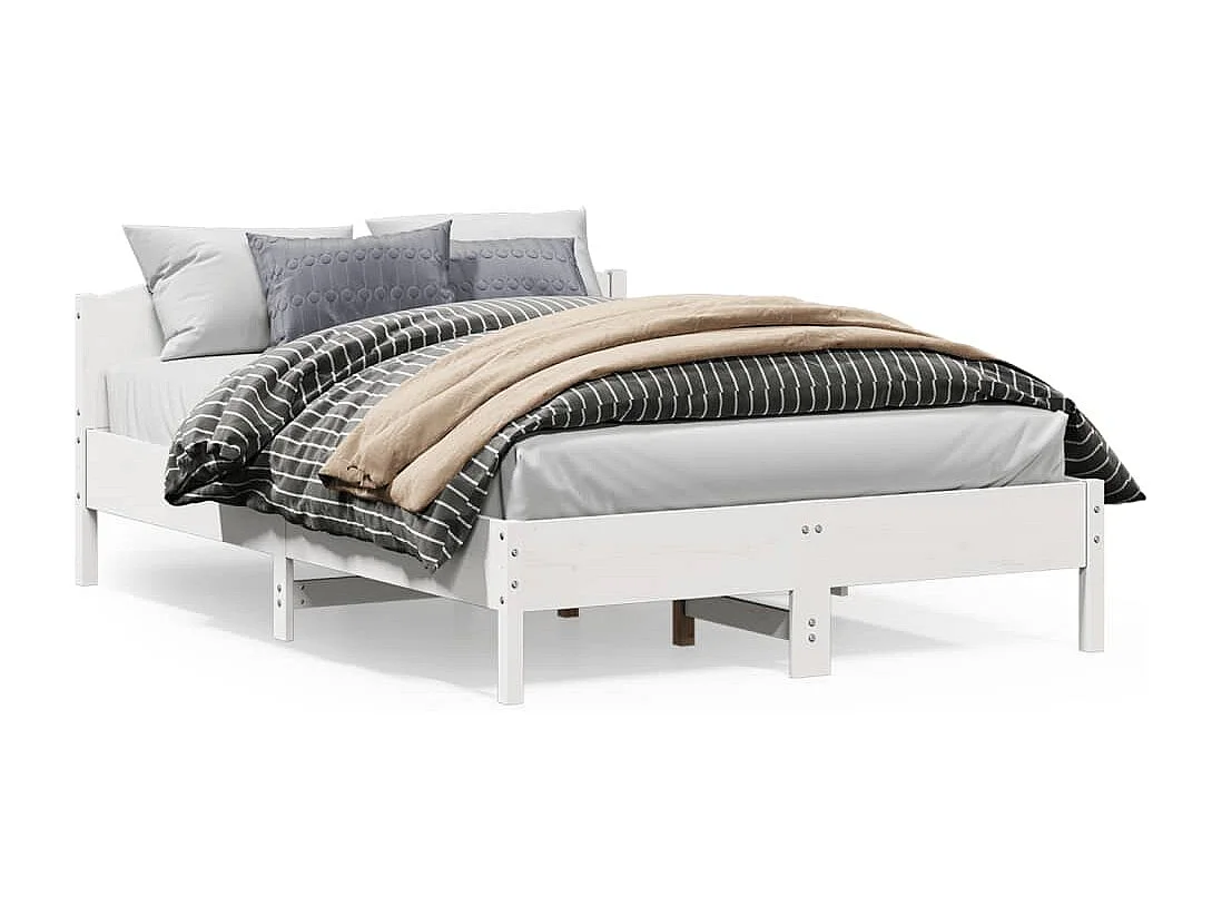 Lit double | Lit adulte | Cadre de lit blanc 160x200 cm bois de pin massif