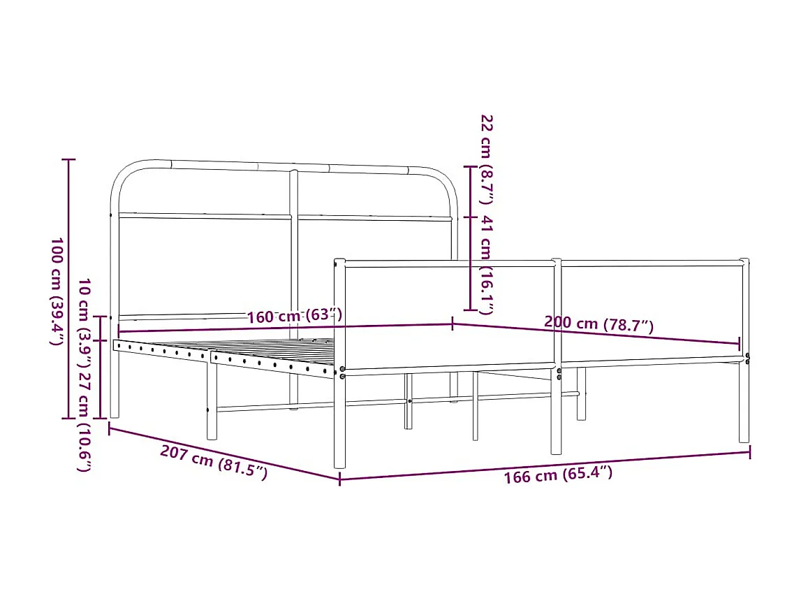 Letto per adulti | Letto matrimoniale | Giroletto senza Materaso in Metallo Rovere Marrone 160x200 cm