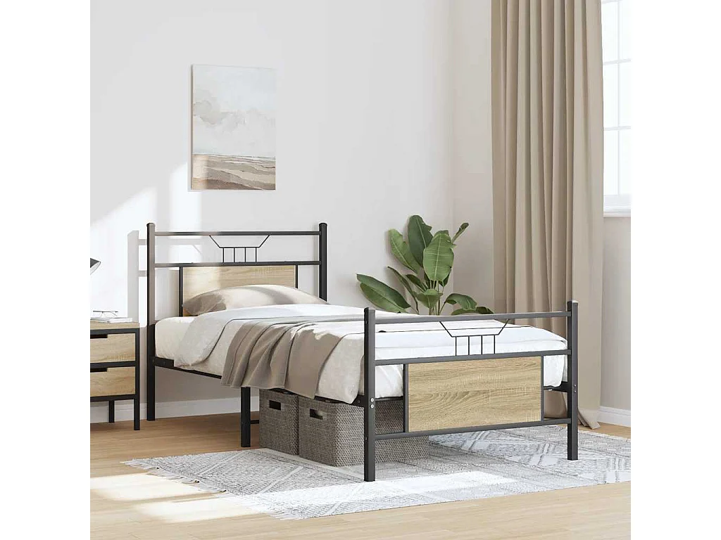 Letto per adulti | Letto singolo | Giroletto senza Materasso Rovere Sonoma 90x200 cm in Truciolato