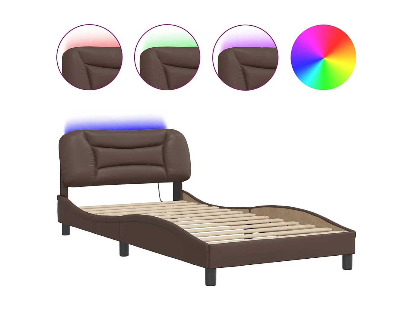 Lit simple | Lit adulte, enfant | Cadre de lit avec LED marron 100x200 cm