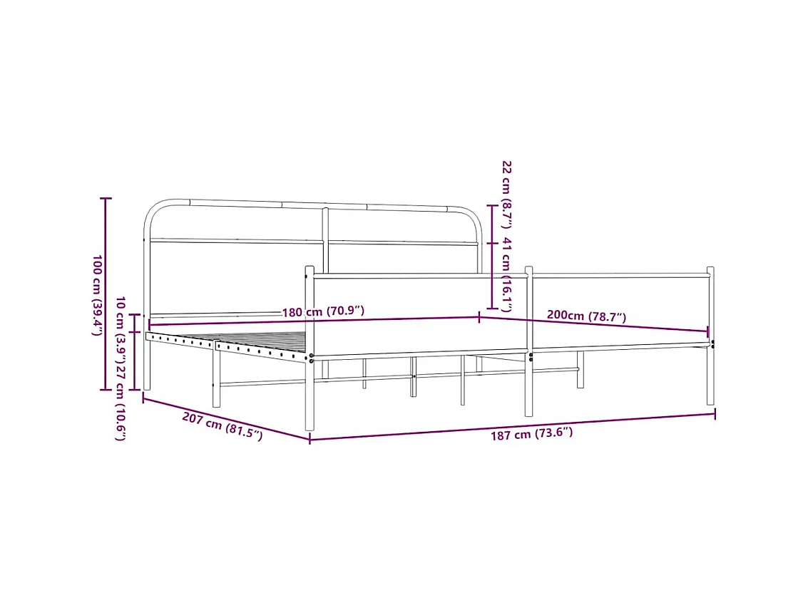 Letto per adulti | Letto matrimoniale | Giroletto senza Materaso in Metallo Rovere Marrone 180x200 cm