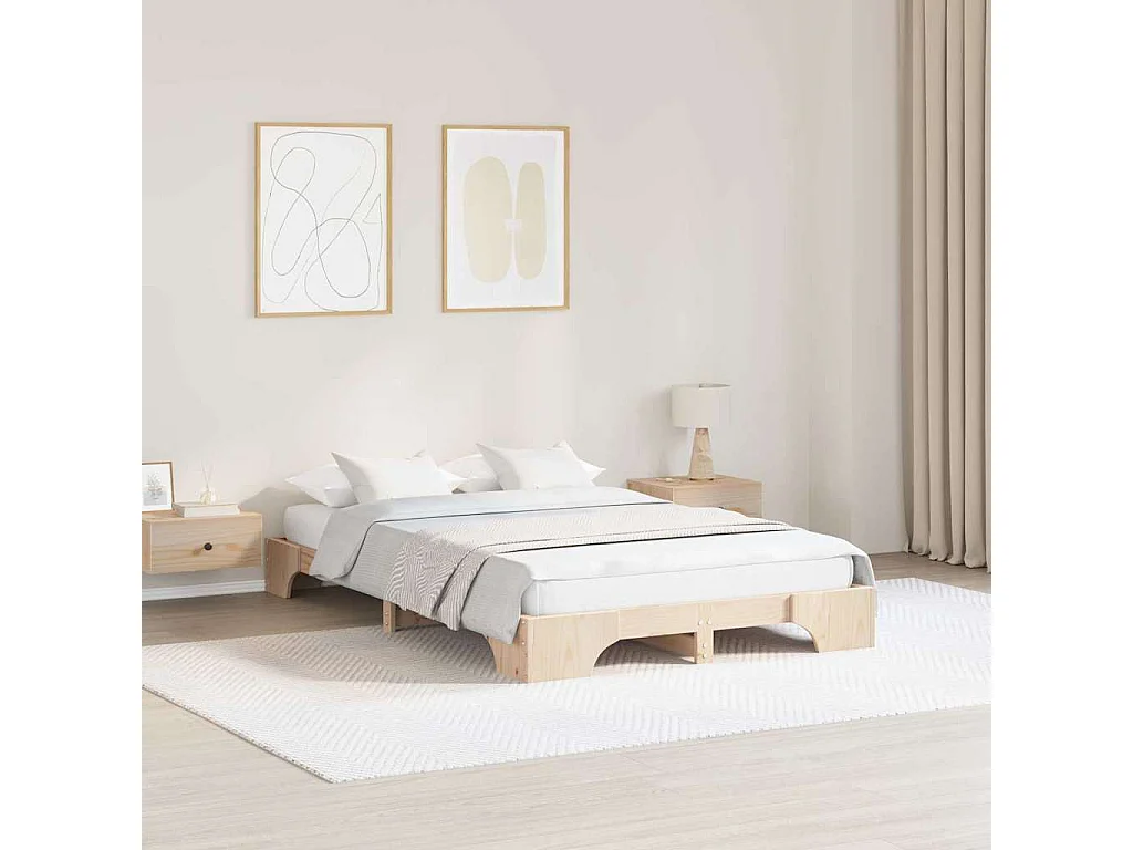 Lit double | Lit adulte | Cadre de lit 135x190 cm en bois de pin massif
