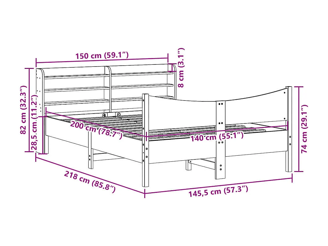 Lit double | Lit adulte | Cadre de lit avec tête de lit blanc 140x200 cm bois pin massif