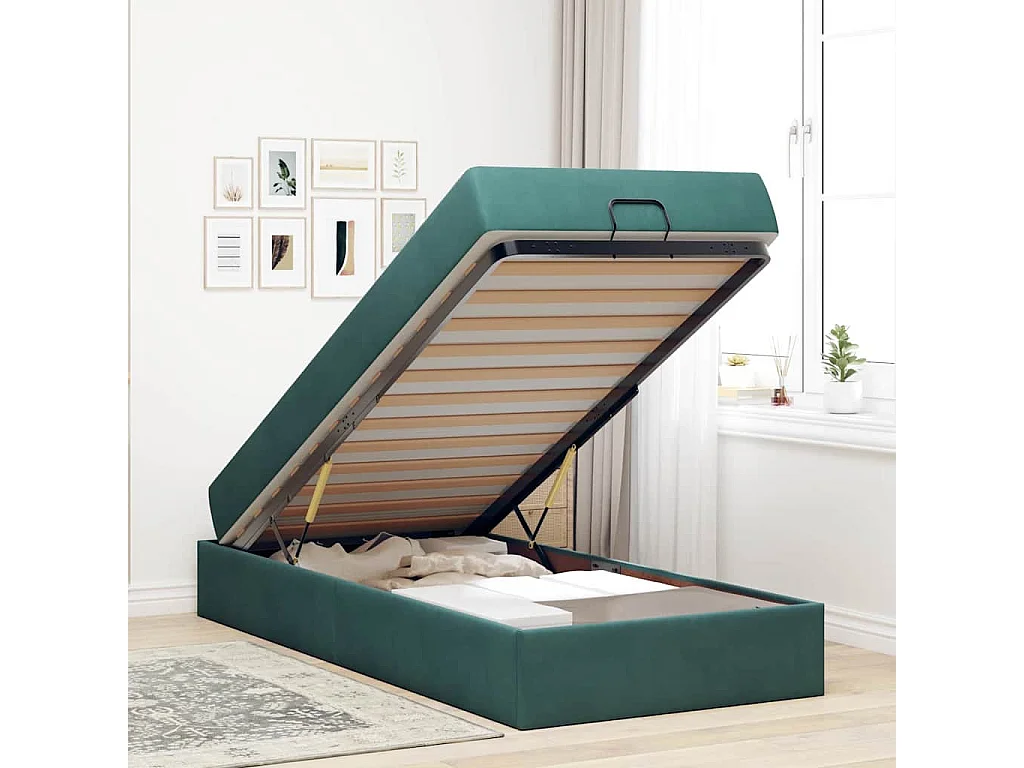 Lit simple | Lit adulte, enfant | Cadre de lit avec matelas Vert foncé 90x200 cm Velours