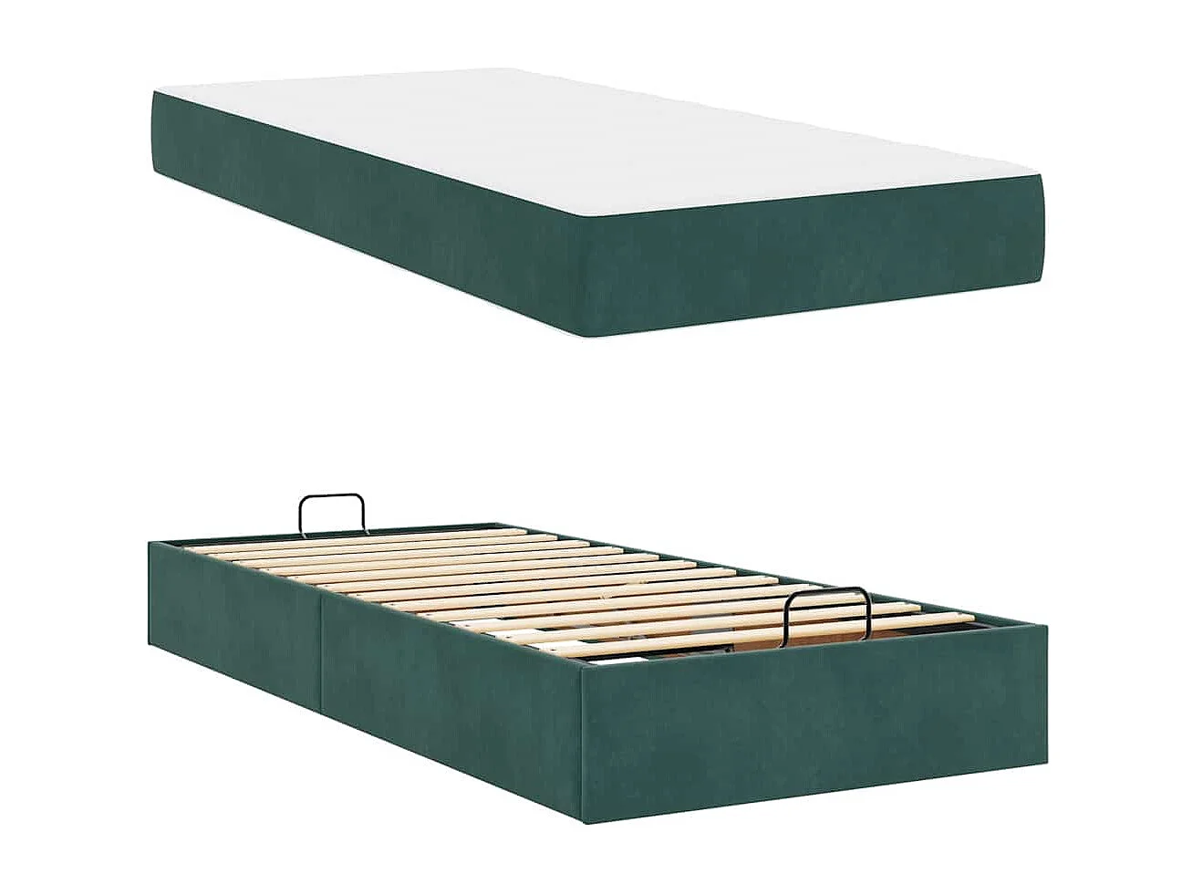 Lit simple | Lit adulte, enfant | Cadre de lit avec matelas Vert foncé 90x200 cm Velours