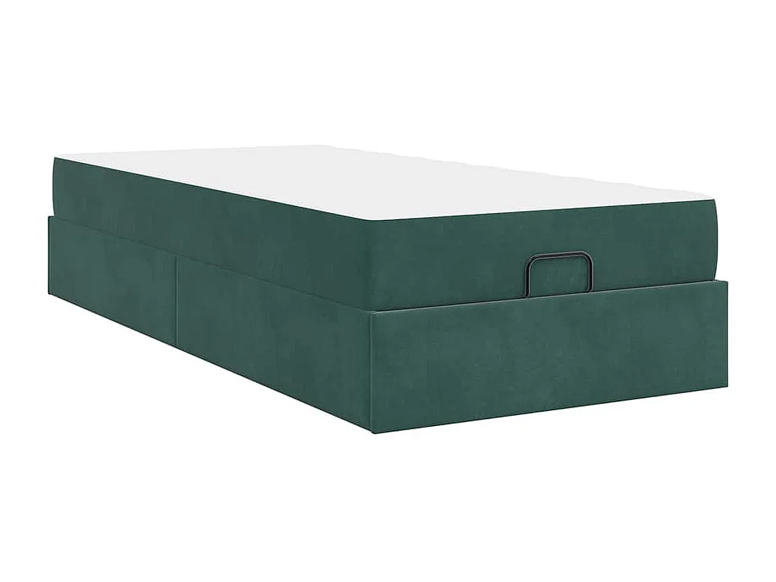 Lit simple | Lit adulte, enfant | Cadre de lit avec matelas Vert foncé 90x200 cm Velours