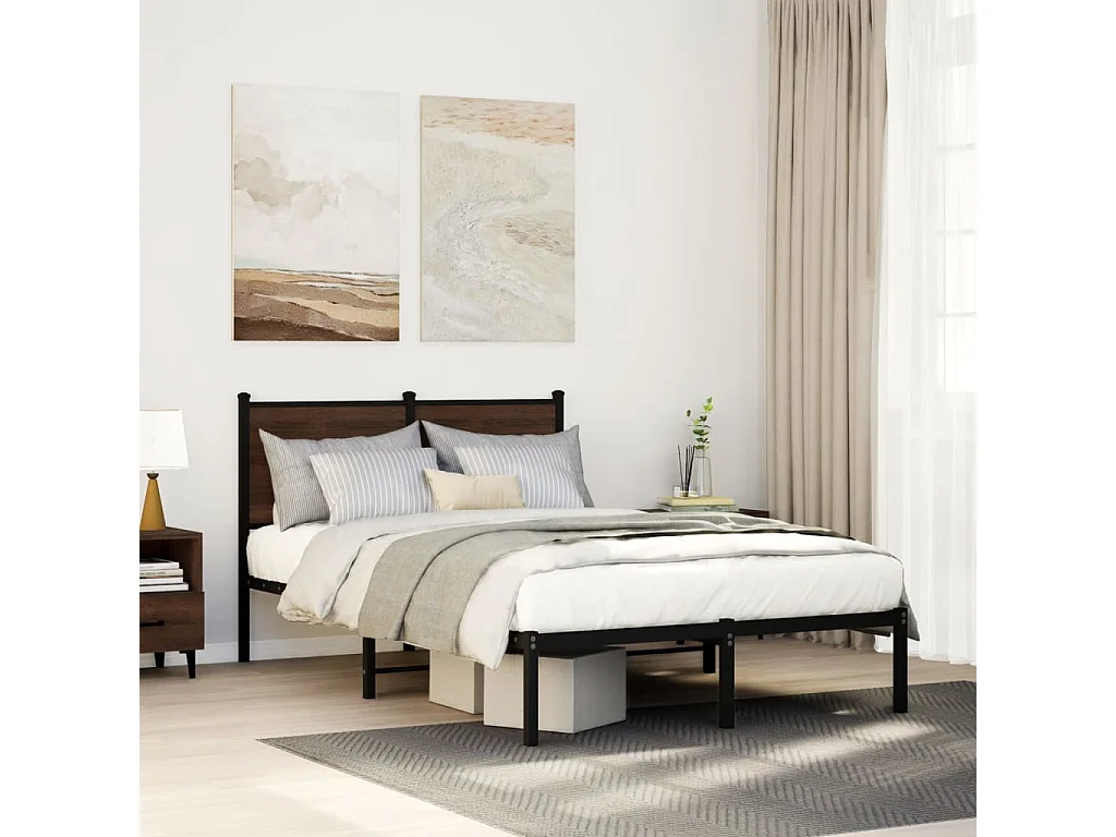 Lit simple | Lit adulte, enfant | Cadre de lit en métal chêne marron 120x200 cm