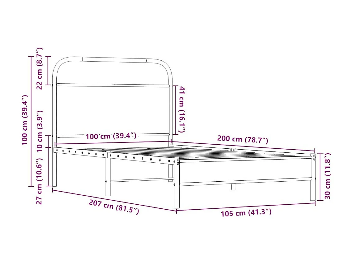 Letto per adulti | Letto singolo | Giroletto senza Materasso Rovere Sonoma 100x200cm in Truciolato