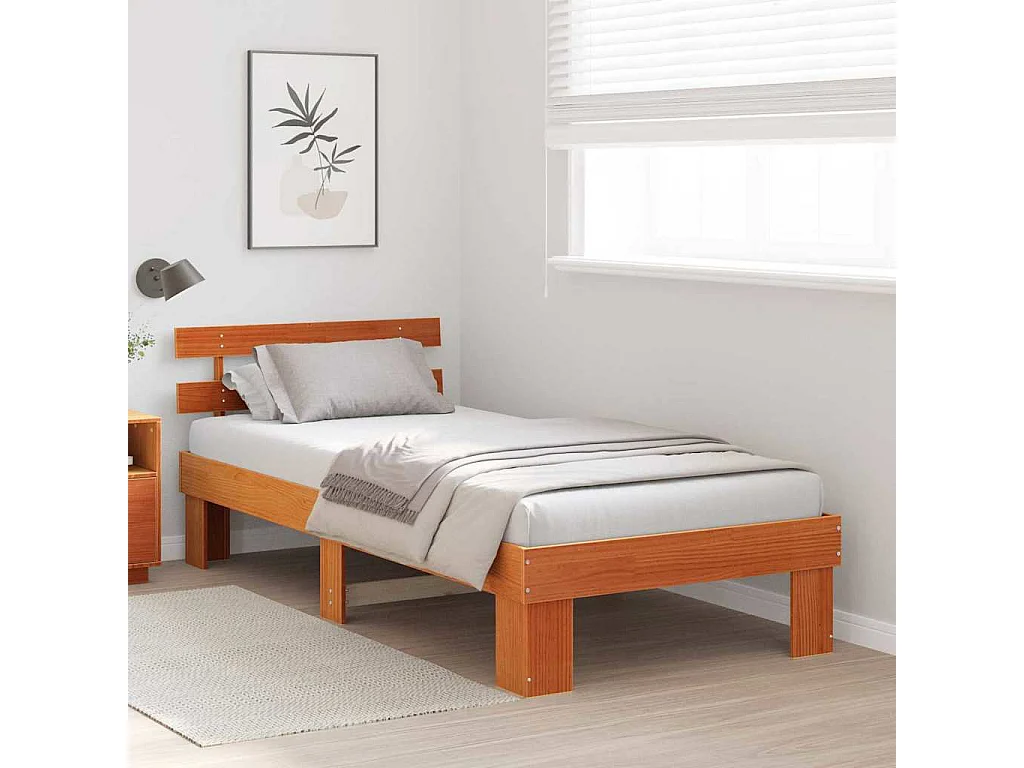 Letto singolo | Giroletto | Struttura del letto Marrone cerato 90x190 cm Pino massello
